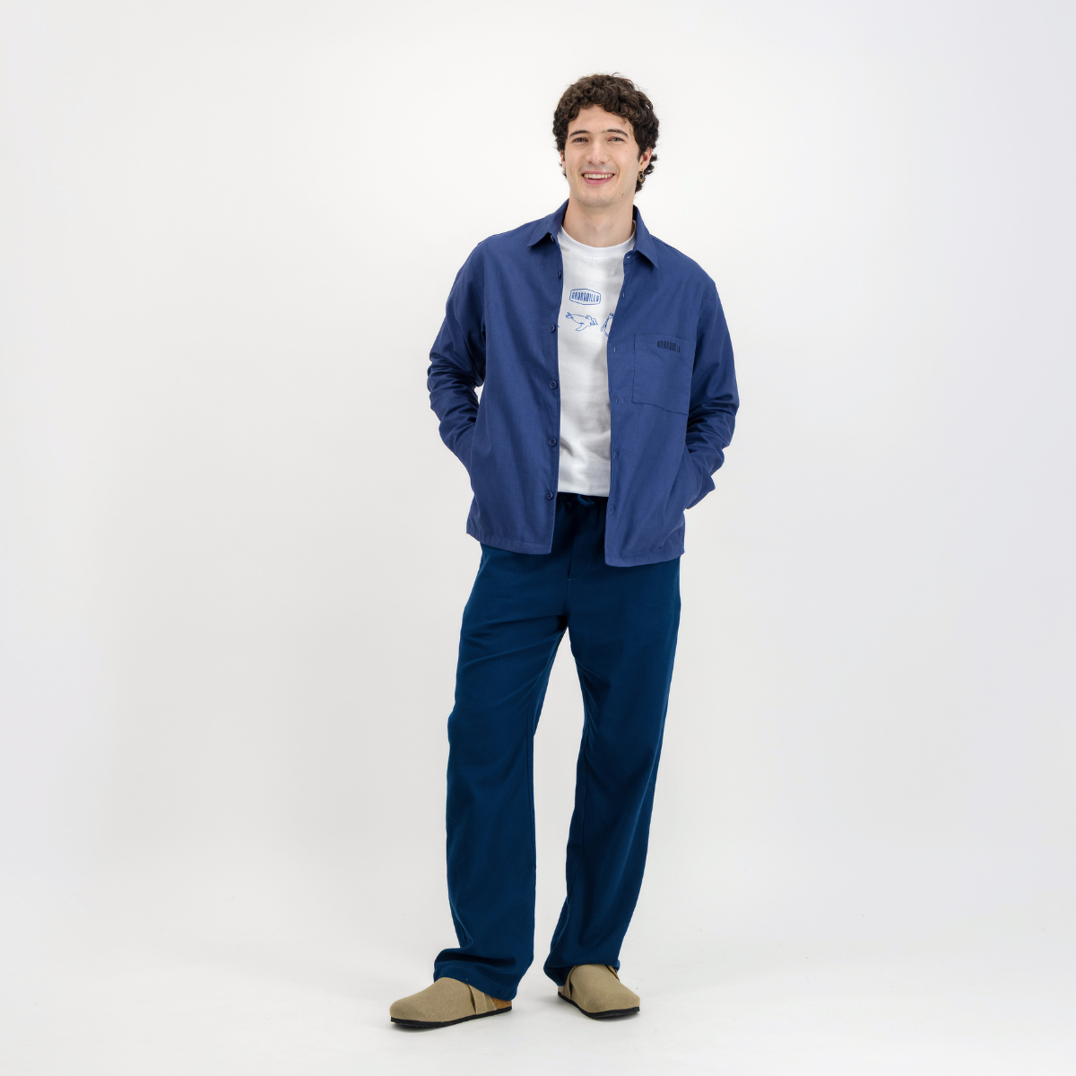 Mens Pull on Pants | Plain / Dark Navy | Flannel