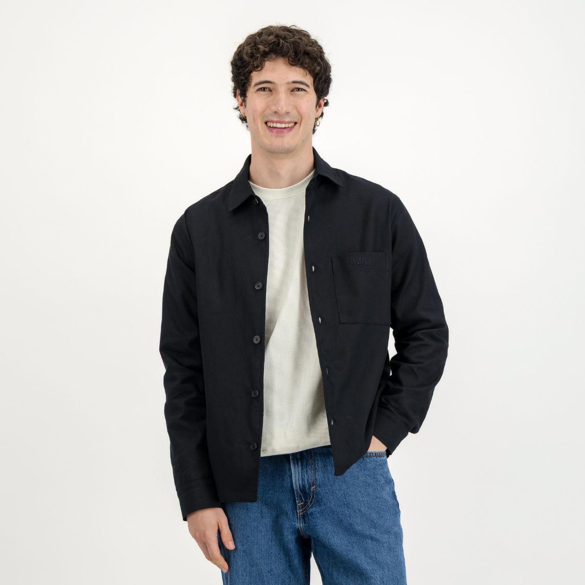 Mens Shacket with Side Entry Pockets | Plain / Black | Linen Blend