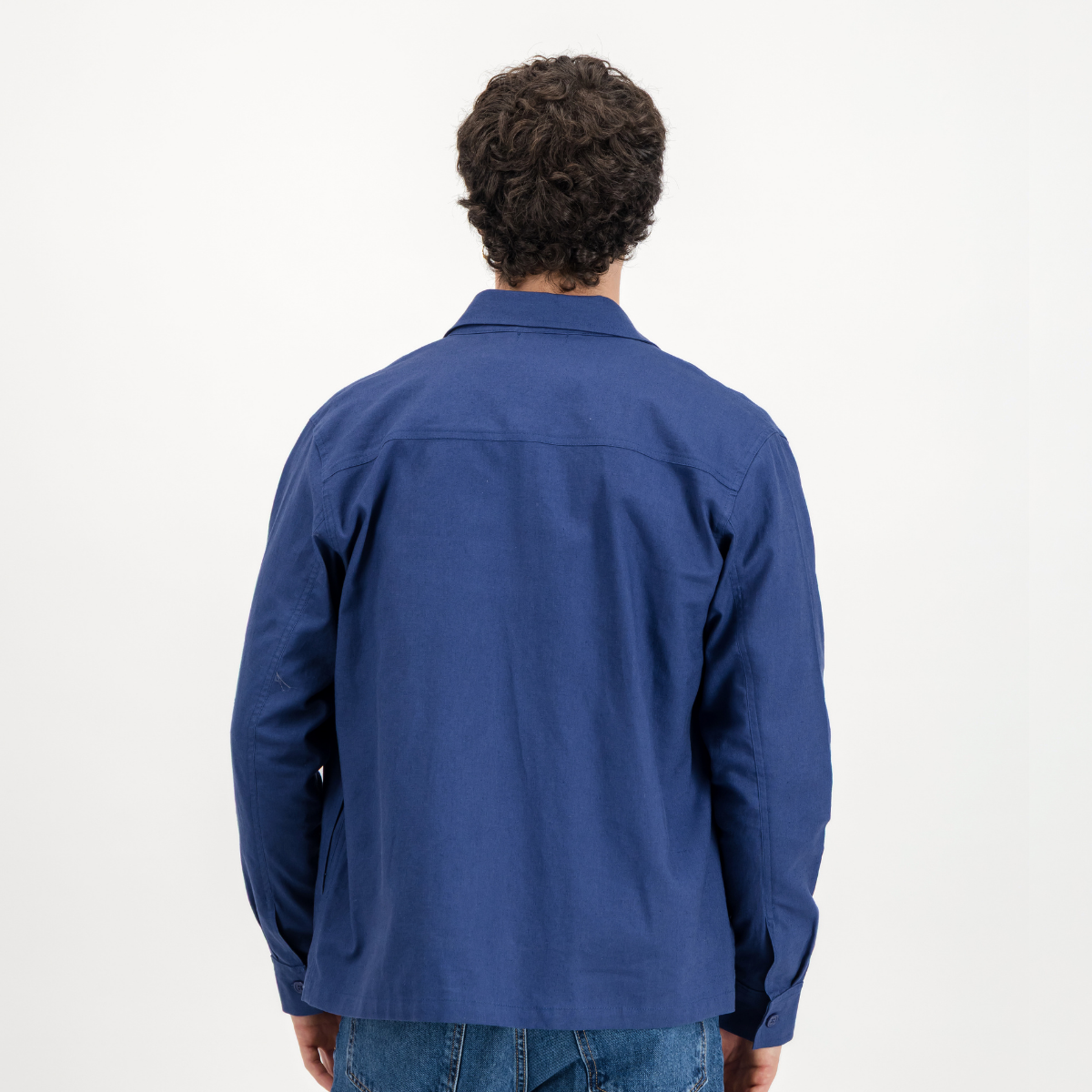 Mens Shacket with Side Entry Pockets | Plain / Blue | Linen Blend