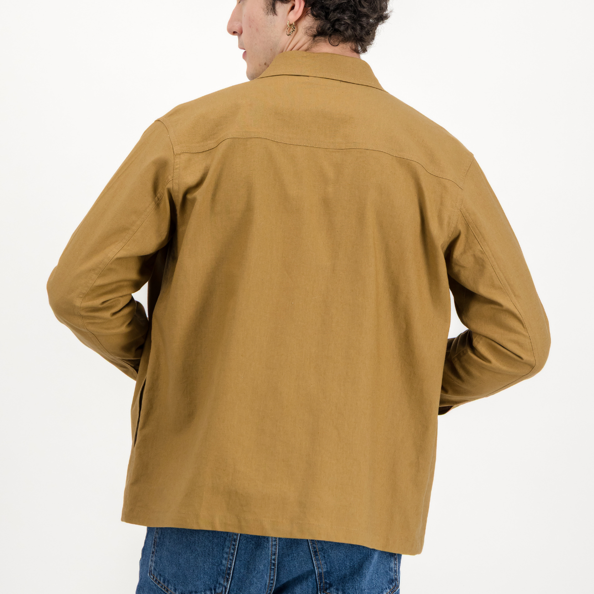 Mens Shacket with Side Entry Pockets | Plain / Camel | Linen Blend
