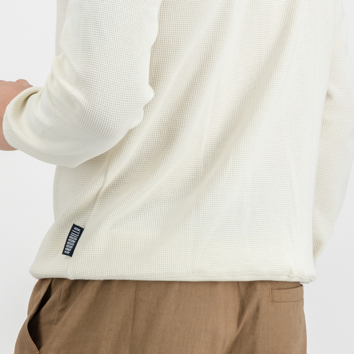 Mens Textured Long Sleeve Top | Plain / Off-White | Waffle