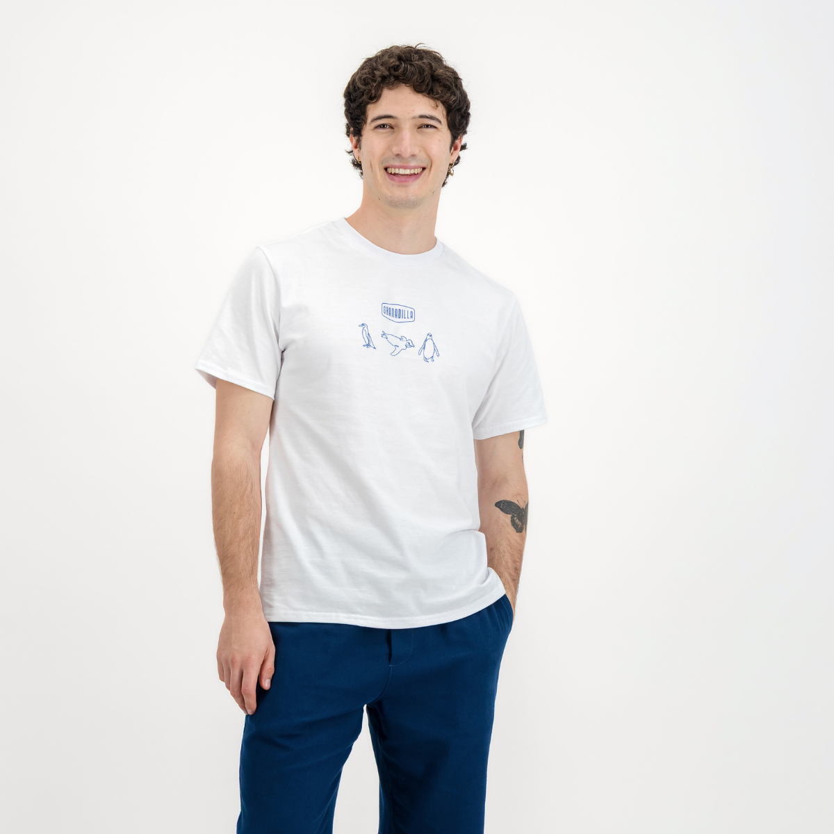White Tee | Penguin / Blue