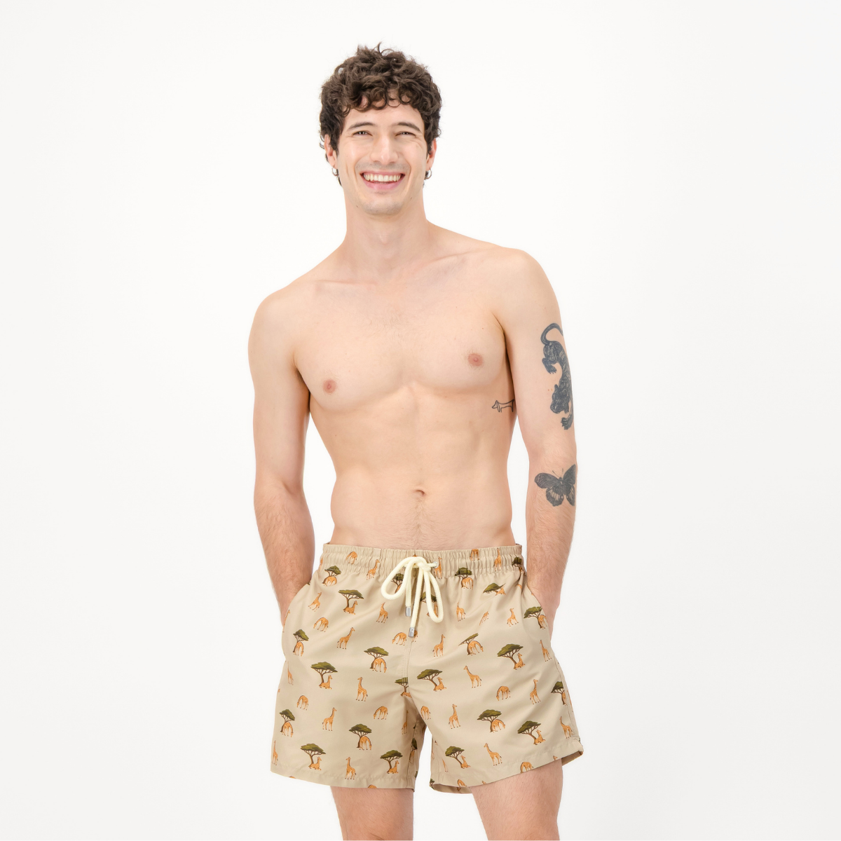Mid-length Swim Shorts | Giraffes / Stone