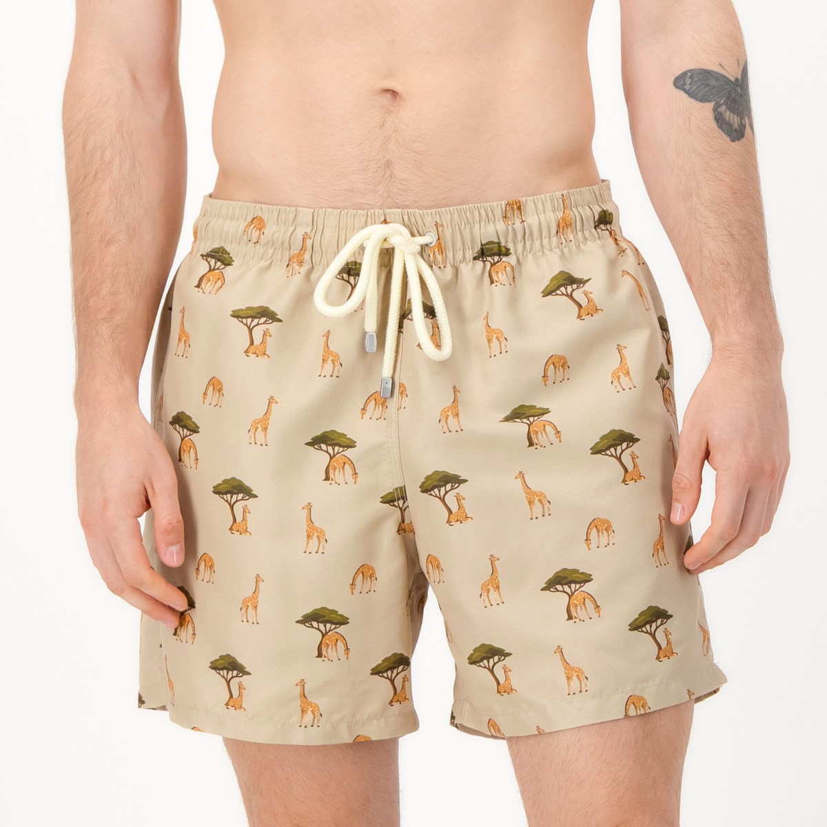 Mid-length Swim Shorts | Giraffes / Stone