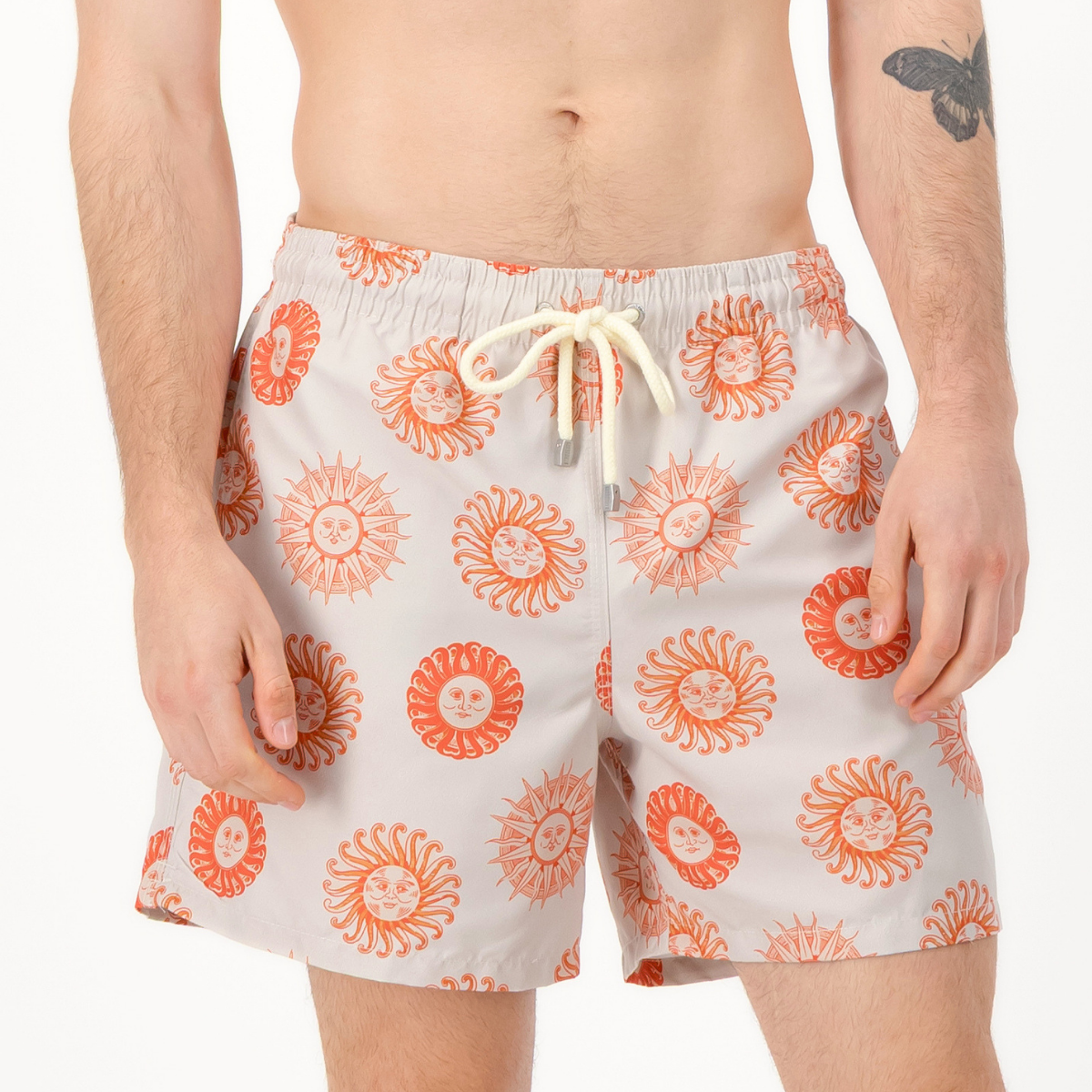 Mid-length Swim Shorts | Orange Helios / Beige