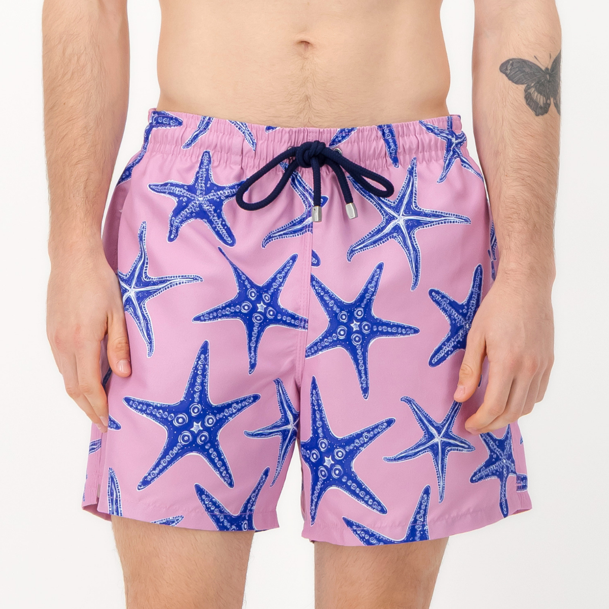 Mid-length Swim Shorts | Blue Starfish / Pink