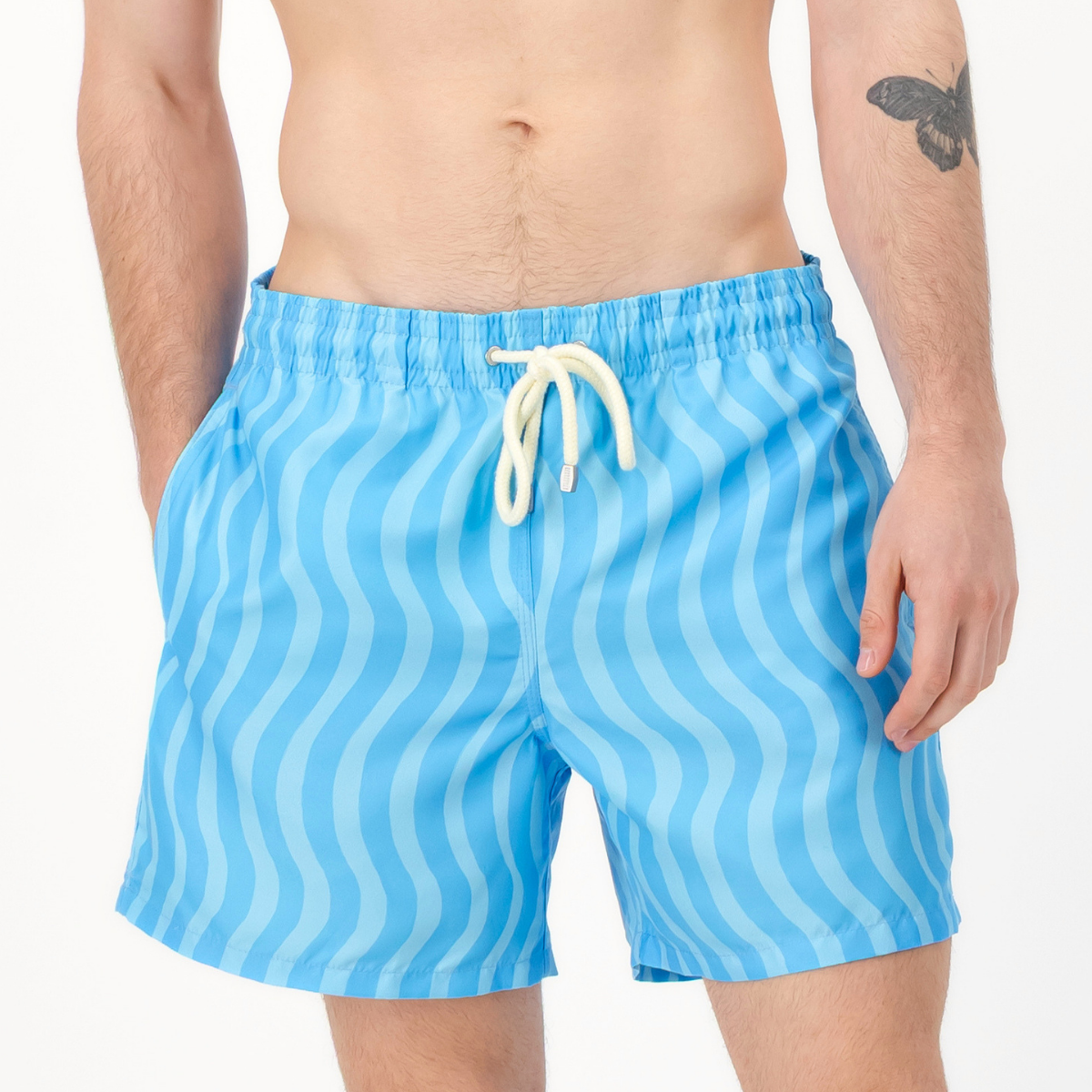 Mid-length Swim Shorts | Blue Wavy Stripe / Light Blue
