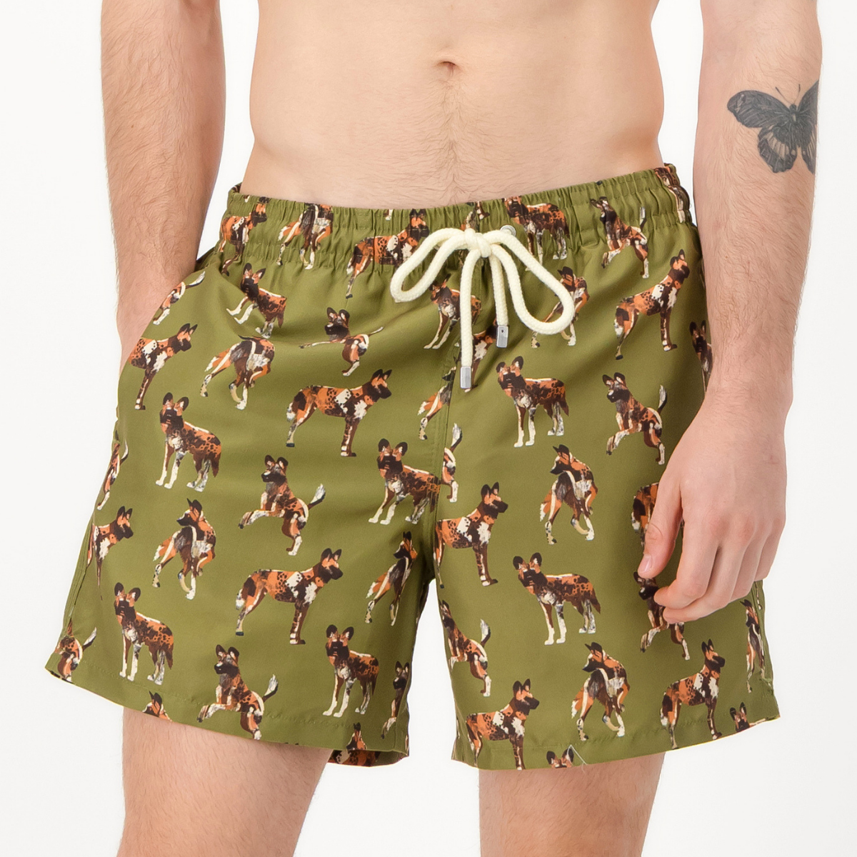 Mid-length Swim Shorts | Wild Dogs / Olive