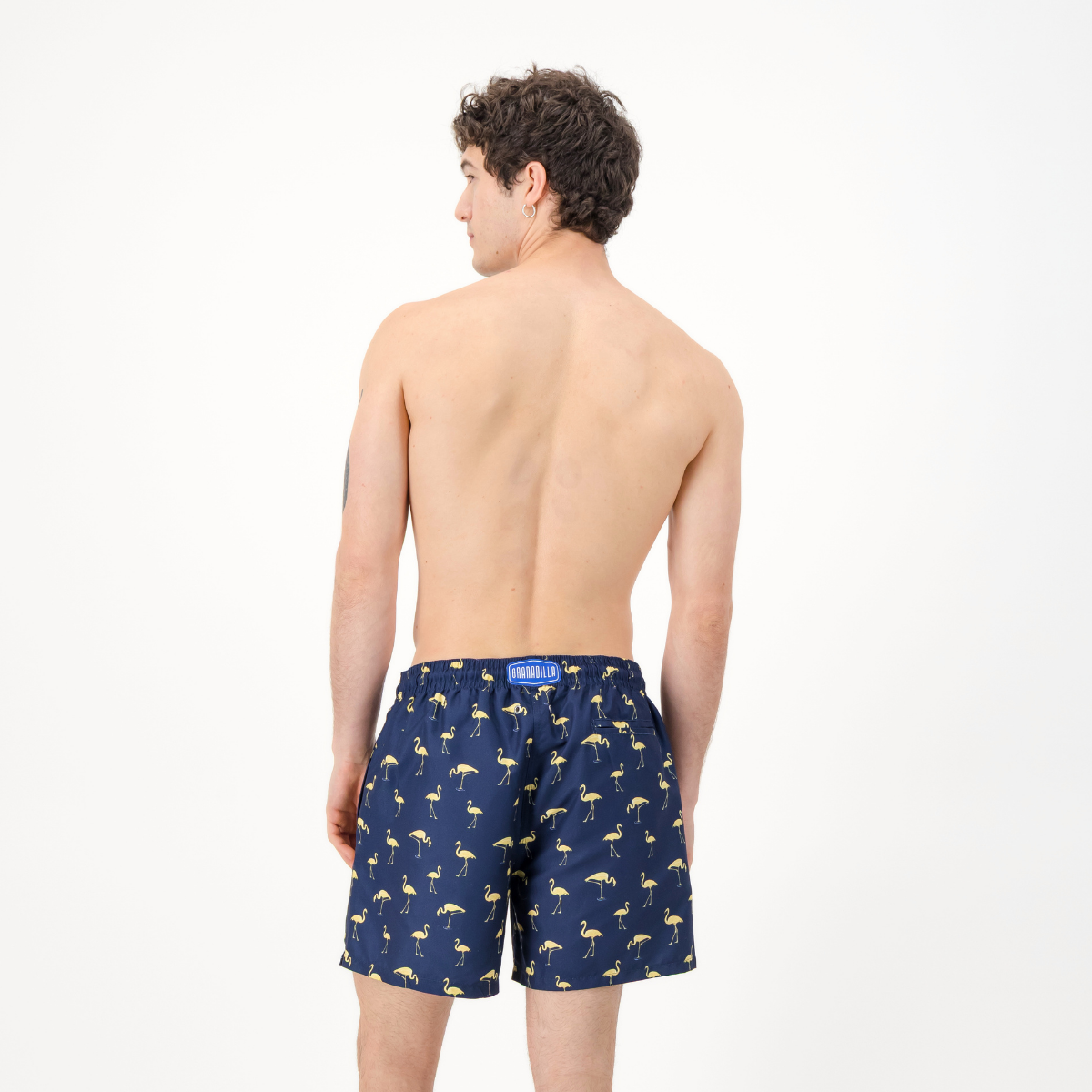 Mid-length Swim Shorts | Yellow Flamingos / Navy