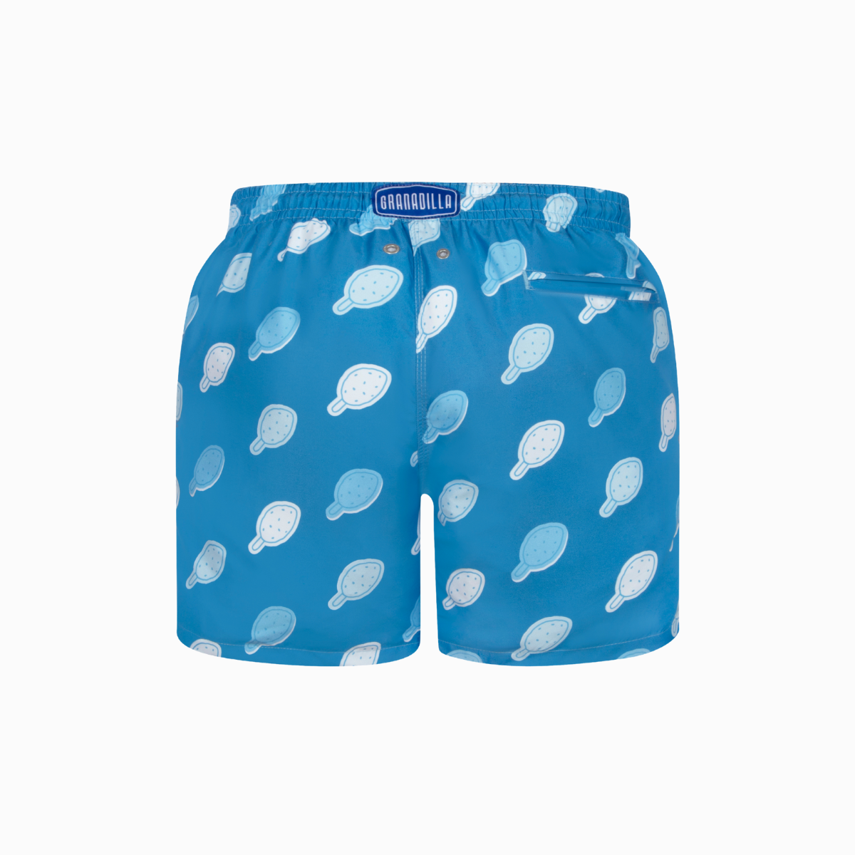 Blue swim shorts with lolly design