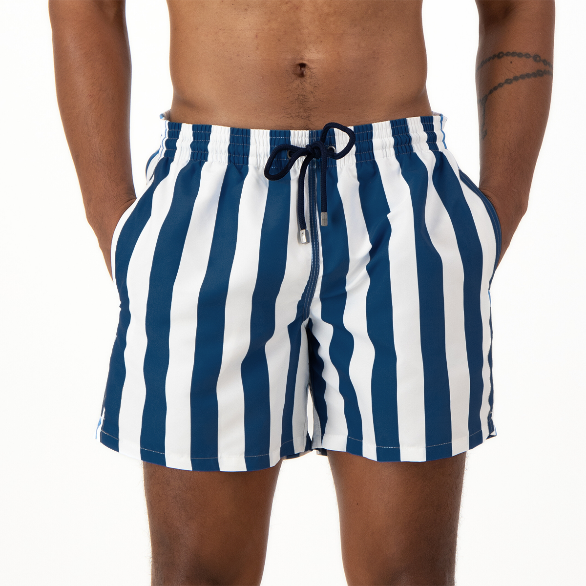Mid-length Swim Shorts | Navy Stripe