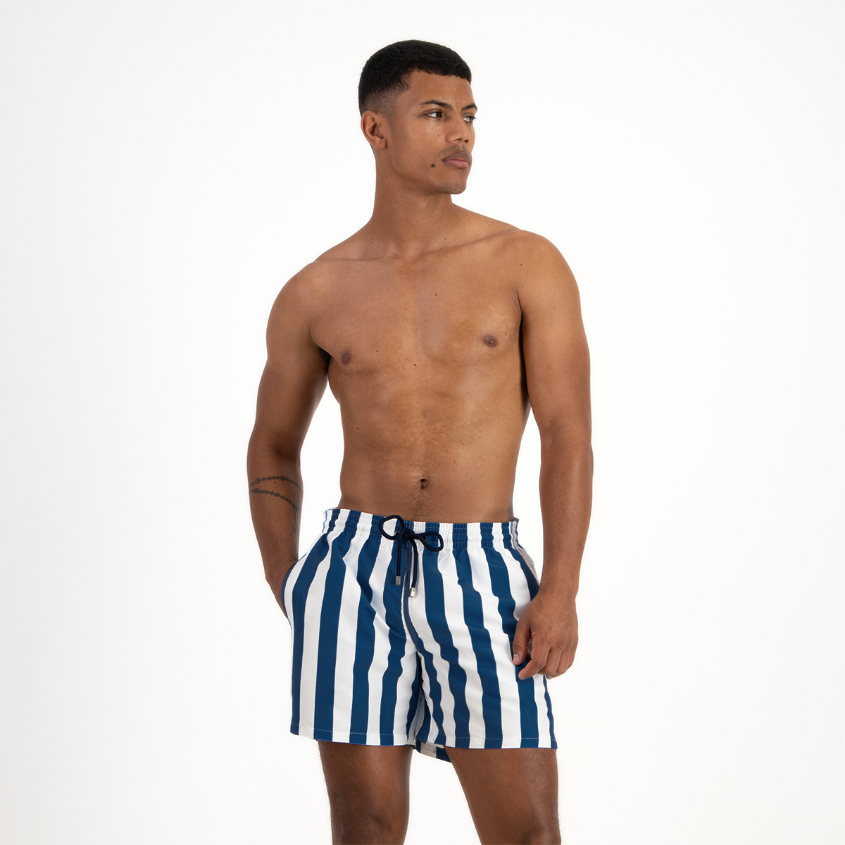 Mid-length Swim Shorts | Navy Stripe