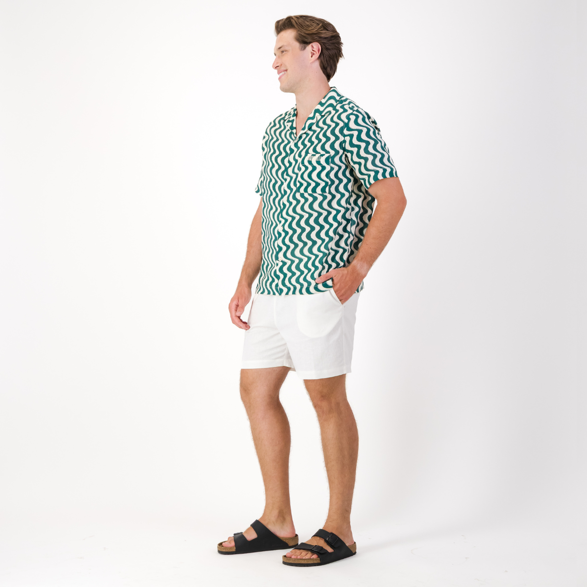 Mens Short Sleeve Revere Collar Shirt | Wavy Stripe / Multi