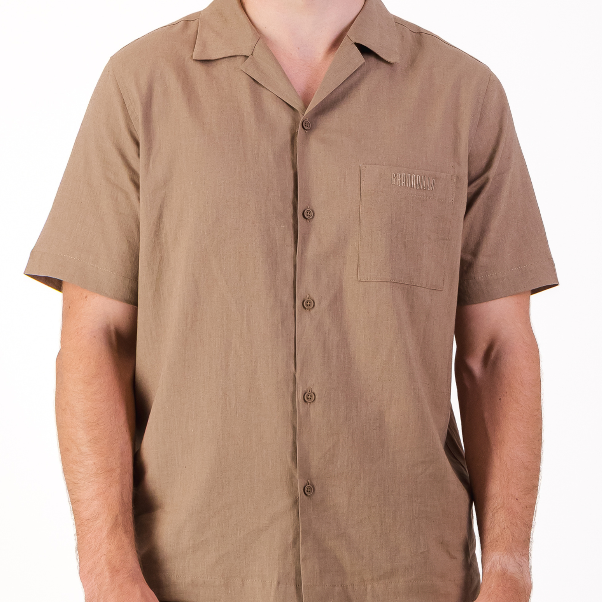 Mens Short Sleeve Revere Collar Shirt | Plain / Stone