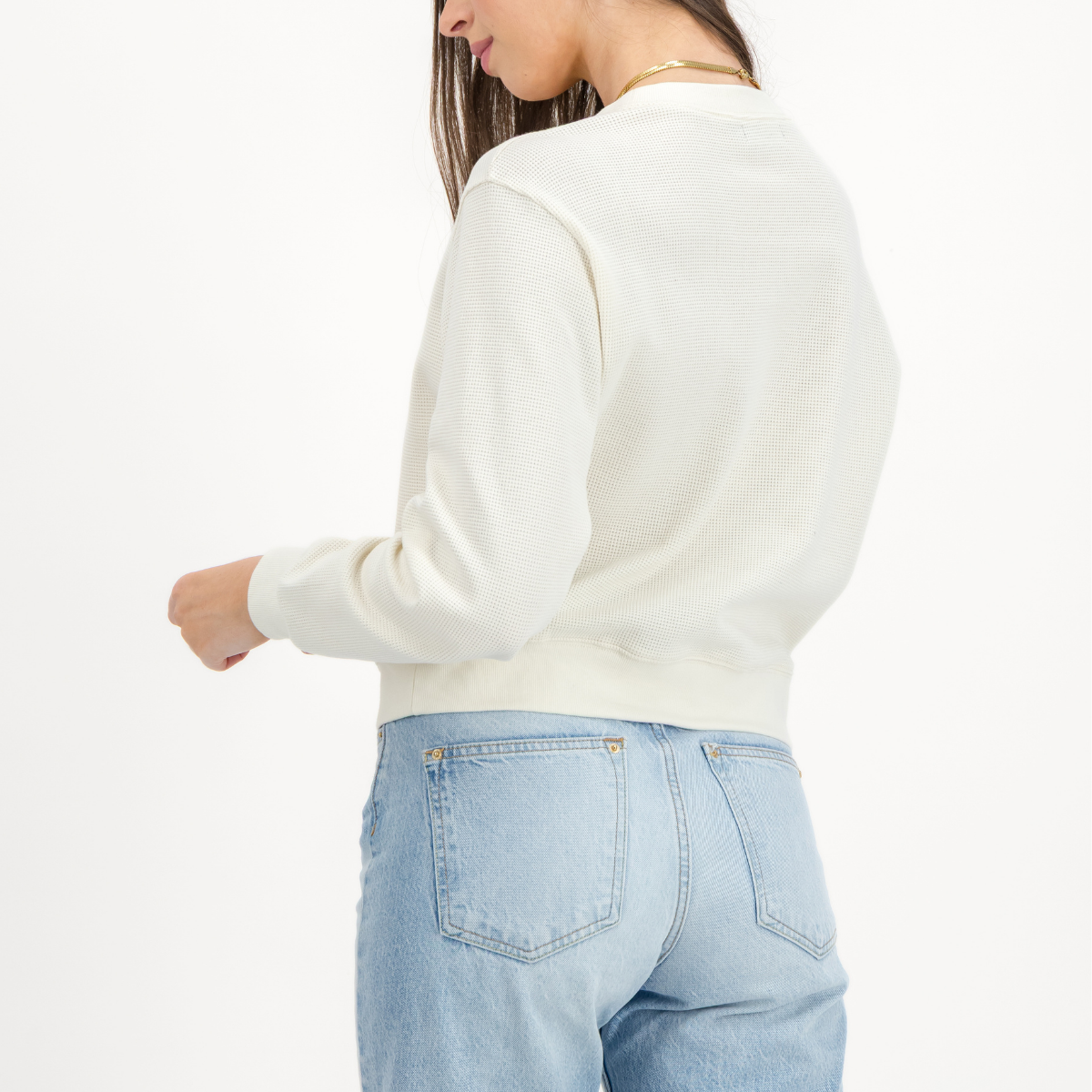 Womens Textured Long Sleeve Top | Plain / Off-White | Waffle