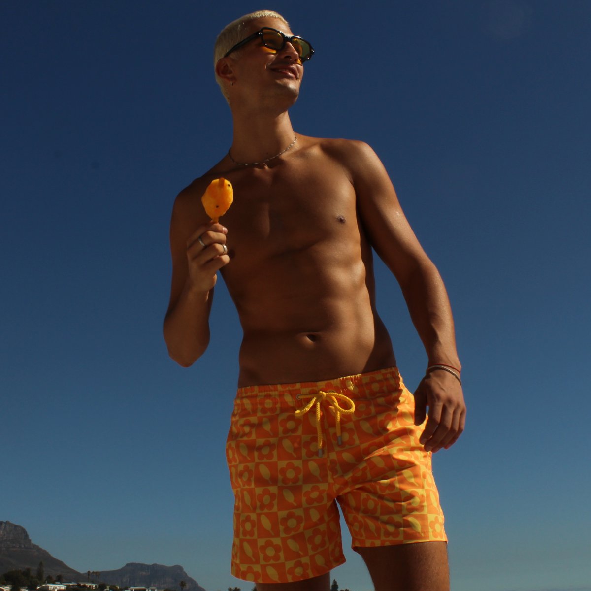 Mid-length Swim Shorts | Grid Lolly / Yellow