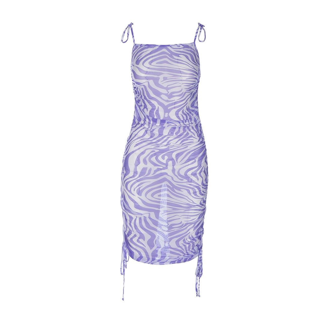 Mesh Ruched Dress | Zebra Lilac